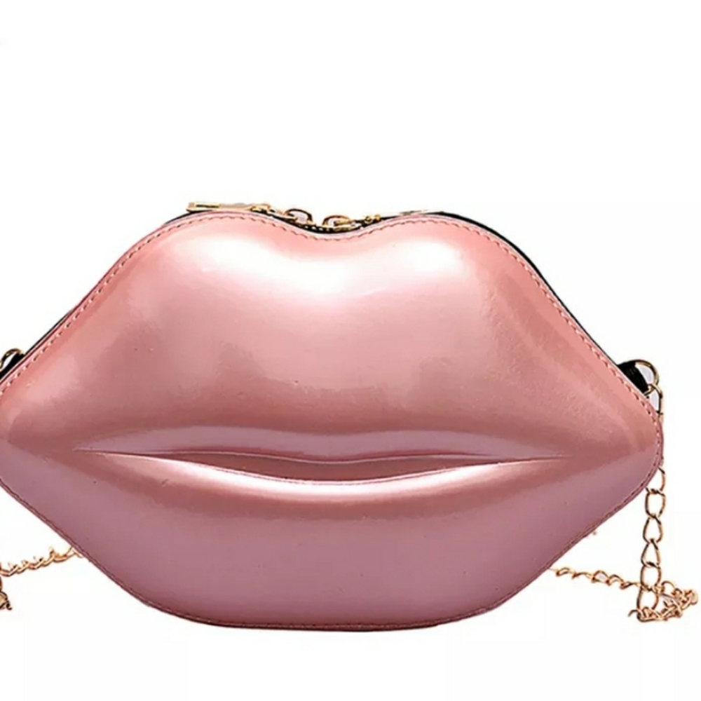 Pink lips cross body purse